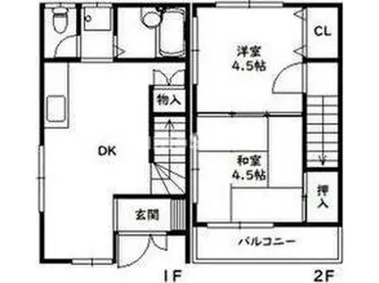 房王寺メゾネットハウス(2DK/1階)の間取り写真