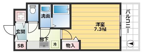 シャルマンフジ大阪城南(1K/4階)の間取り写真