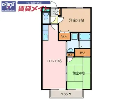 メゾンクレール(2LDK/2階)の間取り写真