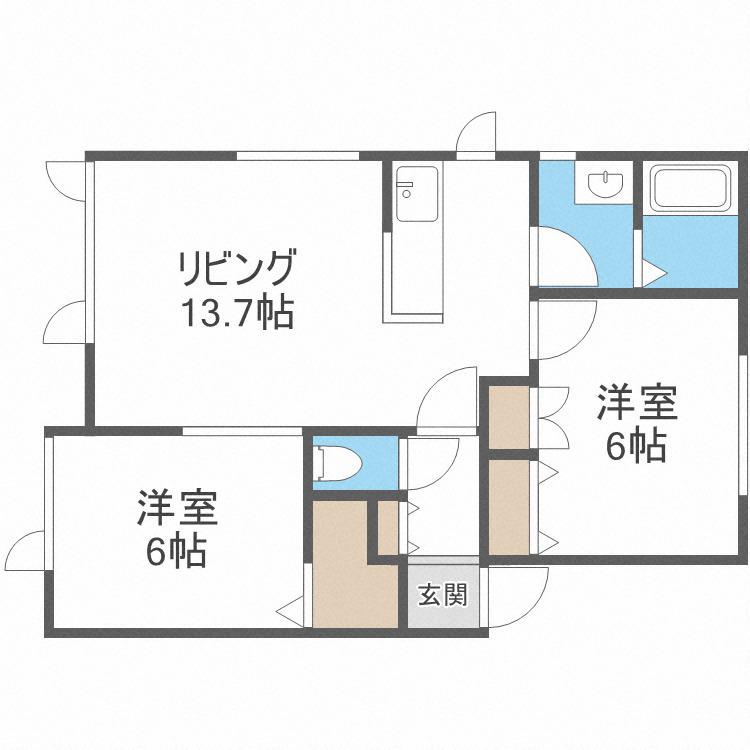 ライフゾーン新琴似(2LDK/1階)の間取り写真