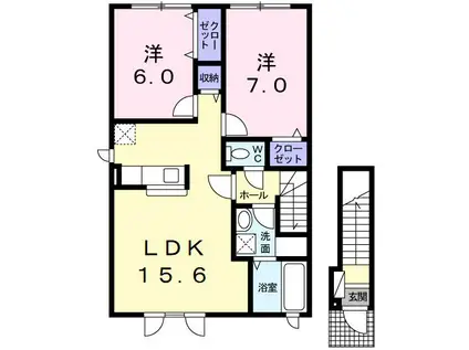 ル・シーニュ大和 III(2LDK/2階)の間取り写真