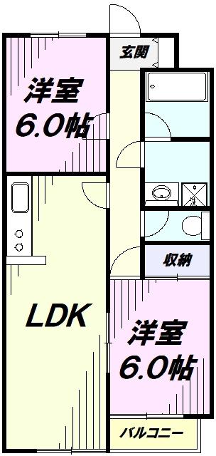 エステート武蔵村山(2LDK/4階)の間取り写真