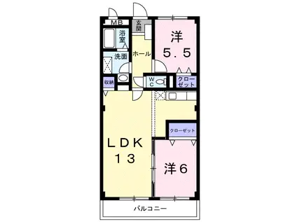 フロラシオンAI(2LDK/1階)の間取り写真