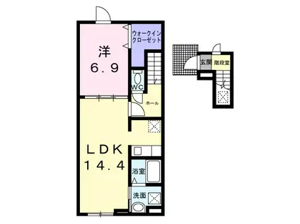 ロッツ クレインII(1LDK/2階)の間取り写真