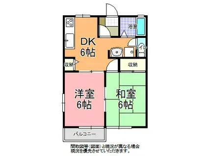プライムハイツ C棟(2DK/1階)の間取り写真