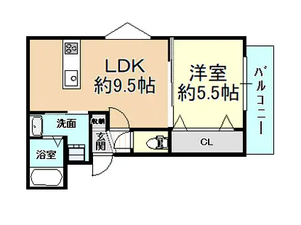 CLEAR柏原(1LDK/2階)の間取り写真