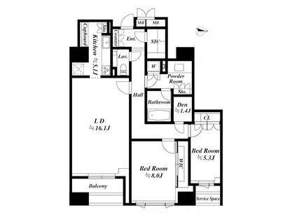 ジオグランデ元麻布(2LDK/3階)の間取り写真