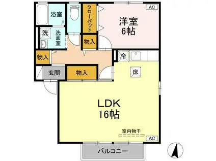 ダイワレイクB棟(1LDK/1階)の間取り写真