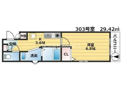 リオンドール京橋 旭化成ヘーベルメゾンHEBEL HAUS(1K/3階)の間取り写真