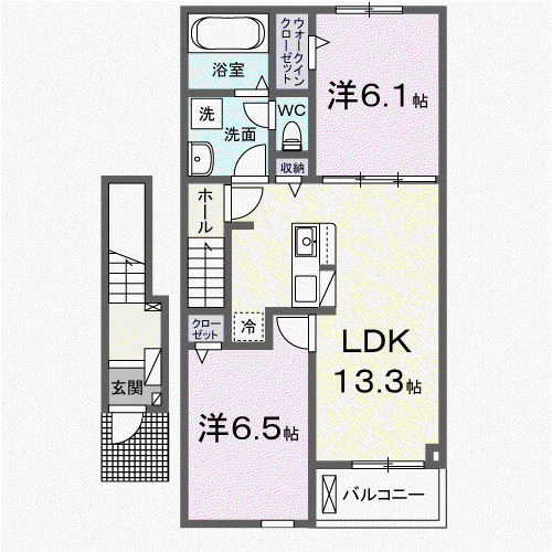 グラン・グラースII(2LDK/2階)の間取り写真