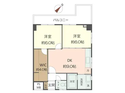 メトロハイツ花くま(2LDK/4階)の間取り写真