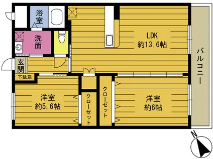 プロムナード(2LDK/3階)の間取り写真