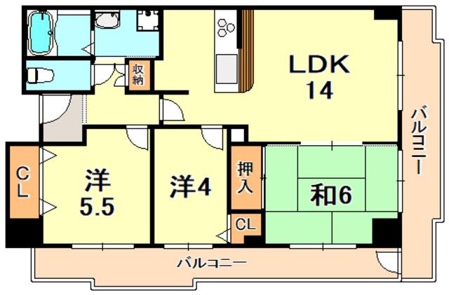 コモンパレス清水が丘(3LDK/6階)の間取り写真