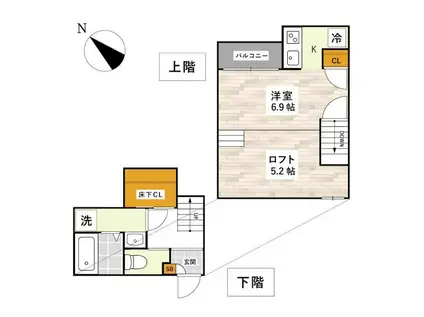 ADCパピーズ東海大前(1K/1階)の間取り写真