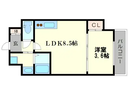 クローバー・グランデ玉造(1LDK/6階)の間取り写真