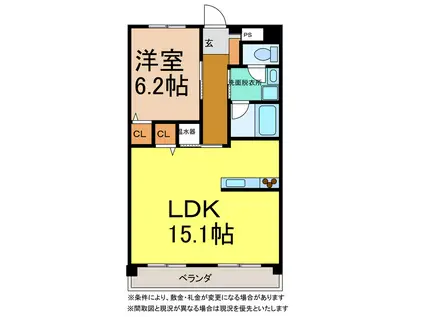 SAIJO大町ロードタウン(1LDK/2階)の間取り写真