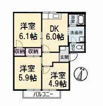 オーキッド倉敷II C棟(3DK/1階)の間取り写真