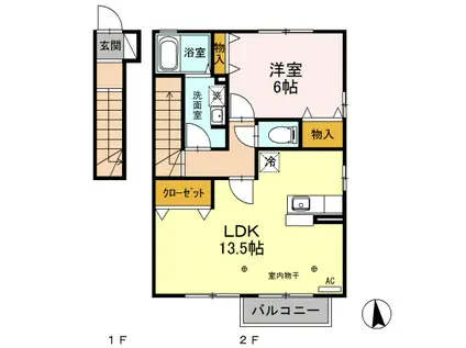 グラシアス D(1LDK/2階)の間取り写真