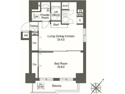 ユーレジデンス高輪台(1LDK/3階)の間取り写真