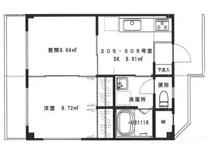 シャルム宮原(2DK/3階)の間取り写真