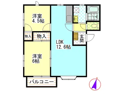 コーポカワバタ(2LDK/2階)の間取り写真