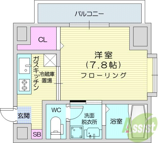 しゃとれ新寺(1K/4階)の間取り写真