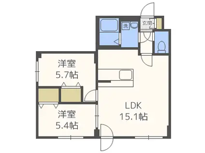 クチュールN42(2LDK/1階)の間取り写真