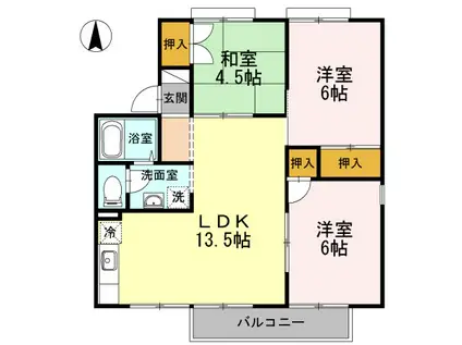 グレイスタウンB(3LDK/1階)の間取り写真