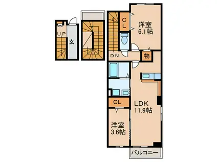 ディアコート口酒井 参番館(2LDK/3階)の間取り写真