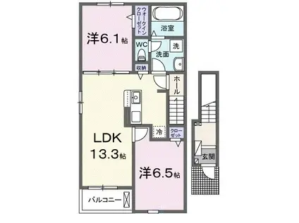 リトル ボア トラバース(2LDK/2階)の間取り写真