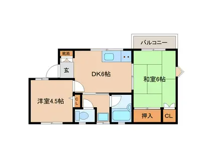 ロイヤルハイツ中谷A棟(2DK/2階)の間取り写真