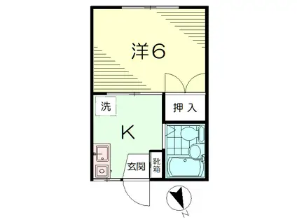 東急大井町線 尾山台駅 徒歩4分 2階建 築42年(1K/2階)の間取り写真