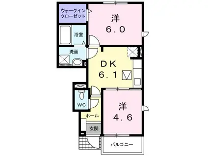 ソレアードカーサII(2DK/1階)の間取り写真