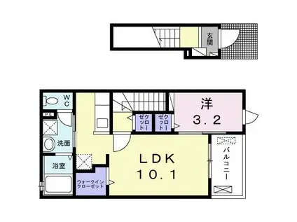 アレグレス代沢(1LDK/2階)の間取り写真