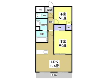 ラ・フォーレ初生(2LDK/2階)の間取り写真