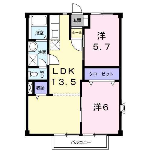 オーキッドSANO・A(2LDK/2階)の間取り写真