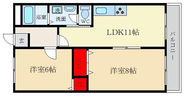 レオハイム東山(2LDK/1階)の間取り写真