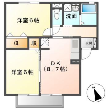 LAFORET結城(2DK/2階)の間取り写真