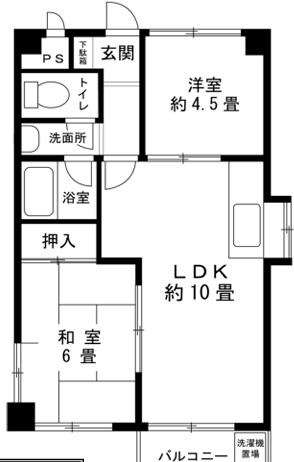 ベネフィス粟津(2LDK/4階)の間取り写真
