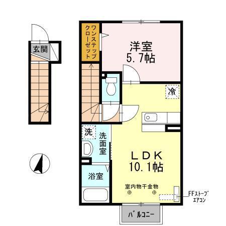 グランツB(1LDK/2階)の間取り写真