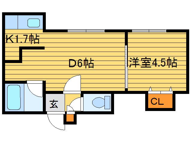 サークルI澄川B棟(1DK/2階)の間取り写真
