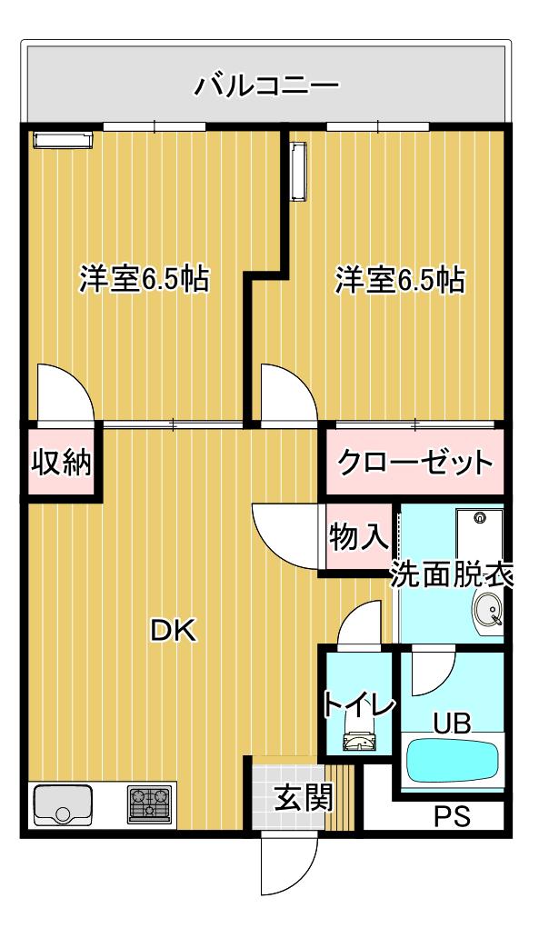 リバーサイドハイツ篠尾(2DK/2階)の間取り写真