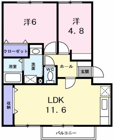 グランディール矢三B(3DK/1階)の間取り写真