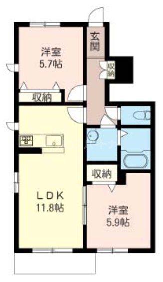 アルフラット椿森B(2LDK/1階)の間取り写真