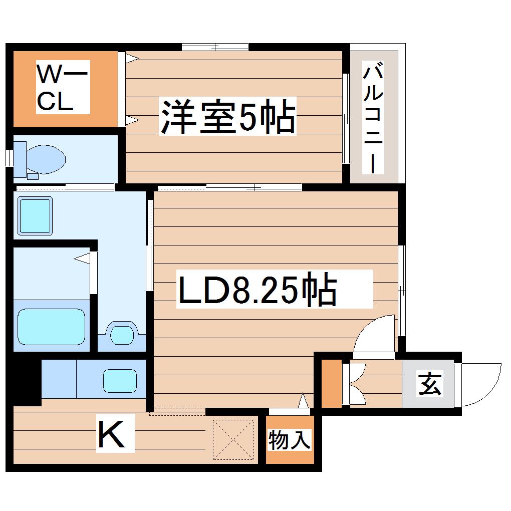 クオーレ木ノ下(1LDK/1階)の間取り写真