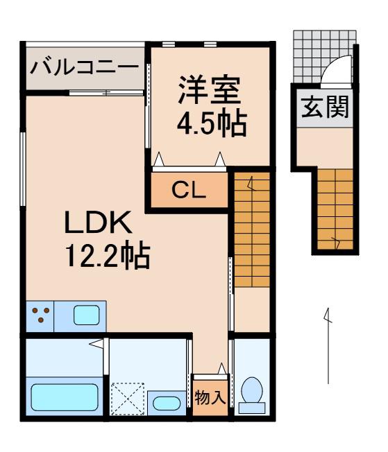 SOLIS北新(1LDK/2階)の間取り写真