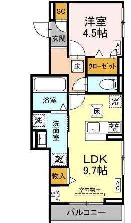 ルヴィータ大秋(1LDK/1階)の間取り写真