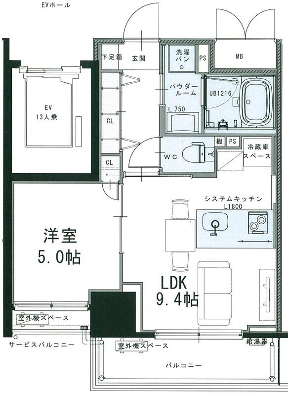 WAVE ON HORIE TOWER(1LDK/11階)の間取り写真