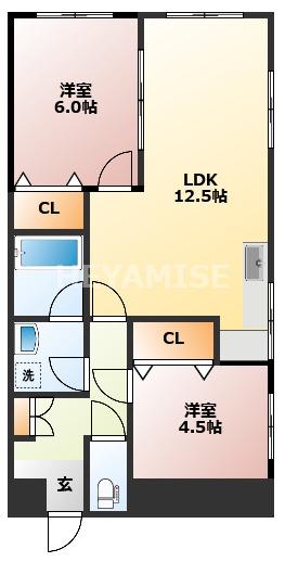 ルミエール多比良(2LDK/5階)の間取り写真