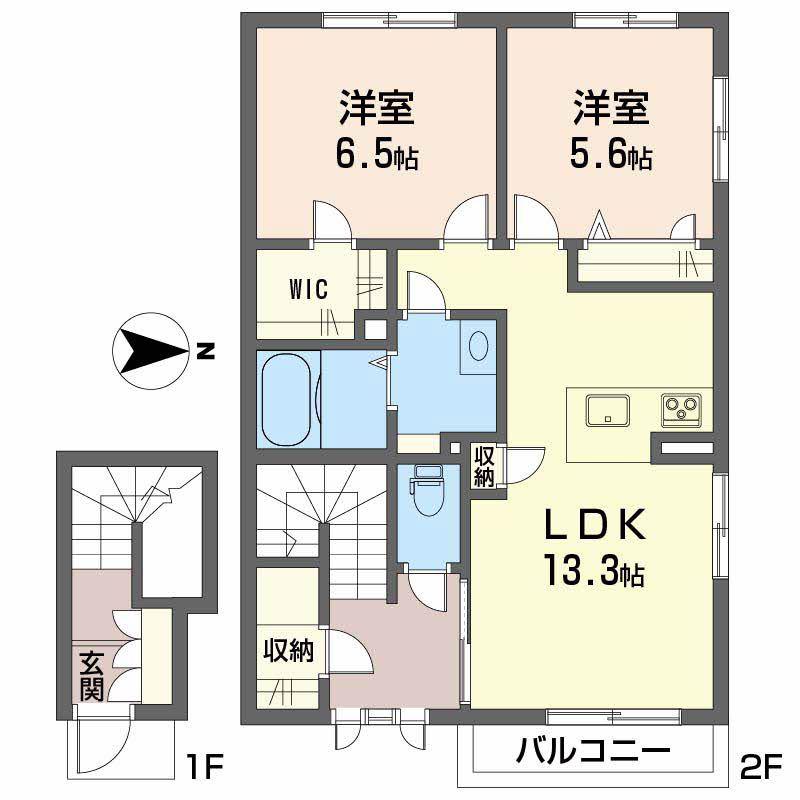 桜ガーデン空港通(2LDK/2階)の間取り写真